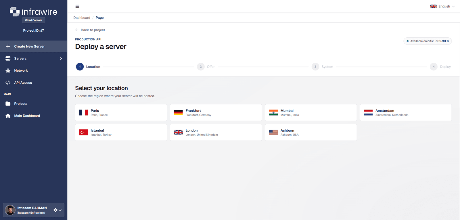 Infrawire Cloud console preview