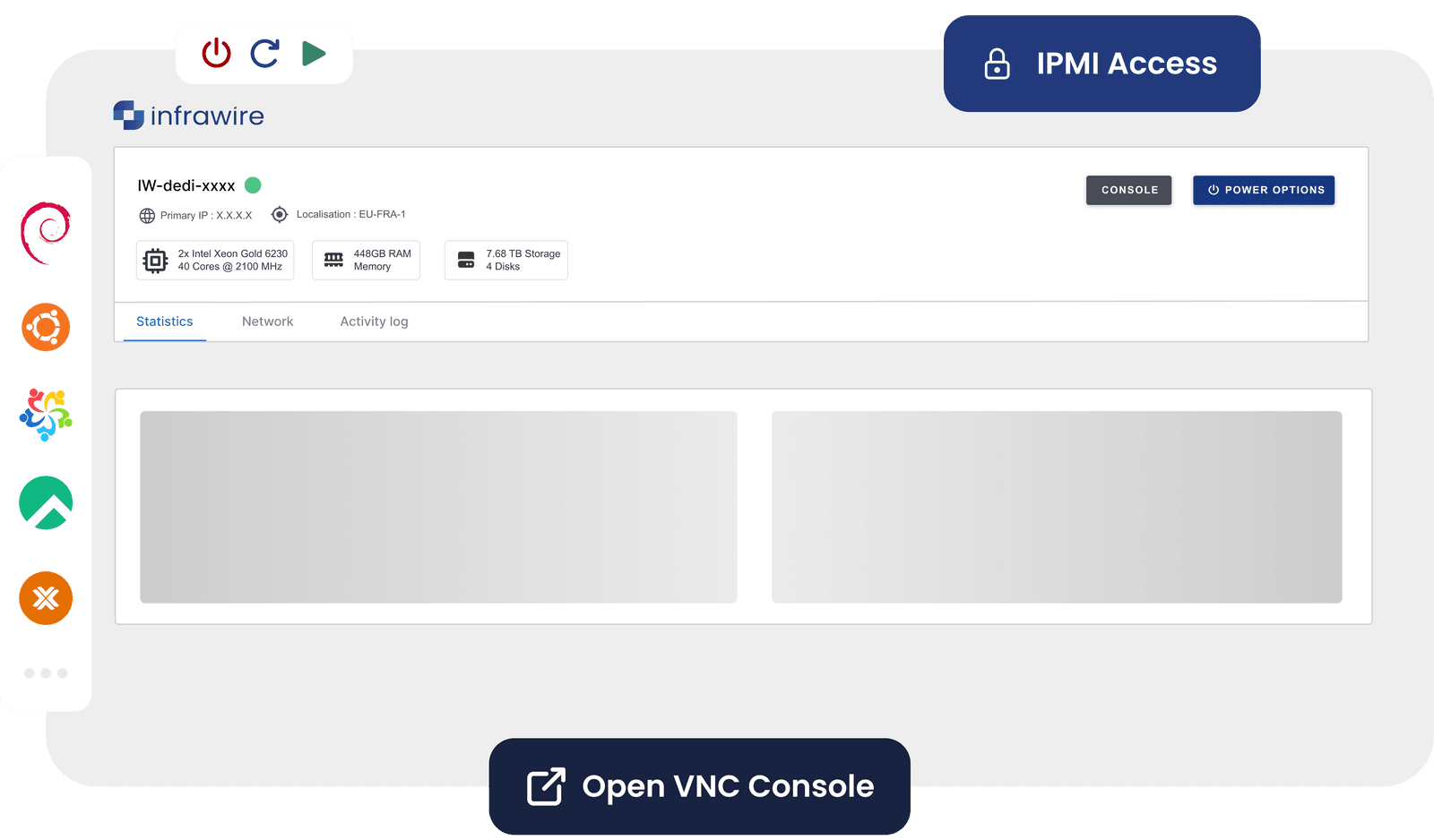 Dedicated server management panel interface